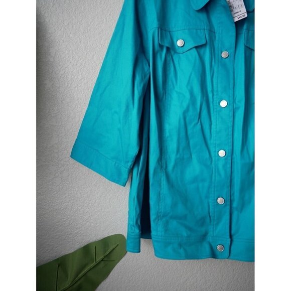 Christopher & Banks Women Turquoise Button Down Jacket Overcoat Basics NWT 3x - Picture 3 of 11